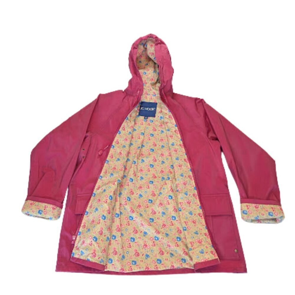 JG Hook Floral Lined Rain Jacket Size Small | Raspberry Pink Hooded Waterproof